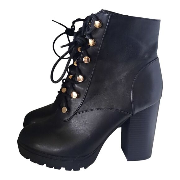 Express Shoes - Express Black Ankle Boots with Gold Accents